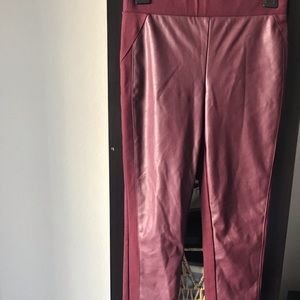 Burgundy leather skinny leggings